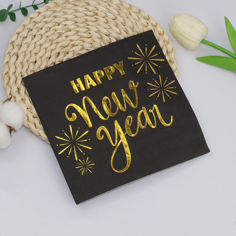 33x33 black napkins gold foil